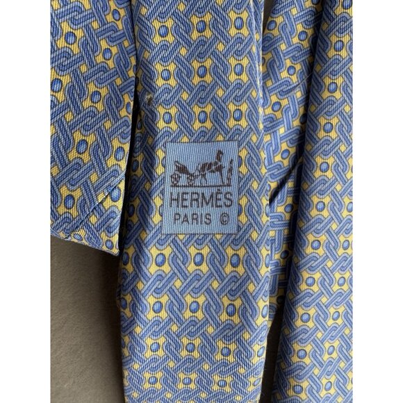 Hermes Silk Tie Blue Yellow 5428 FA | eBay Hermes Silk Tie Blue Yellow  5428 FA